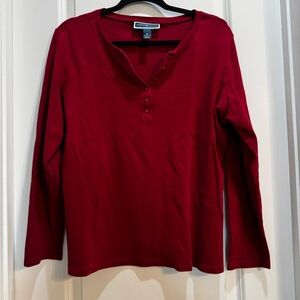 KAREN SCOTT  Burgundy Henley Tee  XL Long Sleeves Armpit To Armpit23” Length 24”